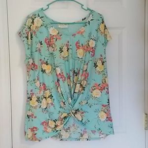 Turquoise floral short sleeve shirt